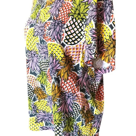 NWOT Rebecca Malone Short-Sleeved Cotton Tee, Colorful Pineapple Print Size XL - Picture 5 of 9